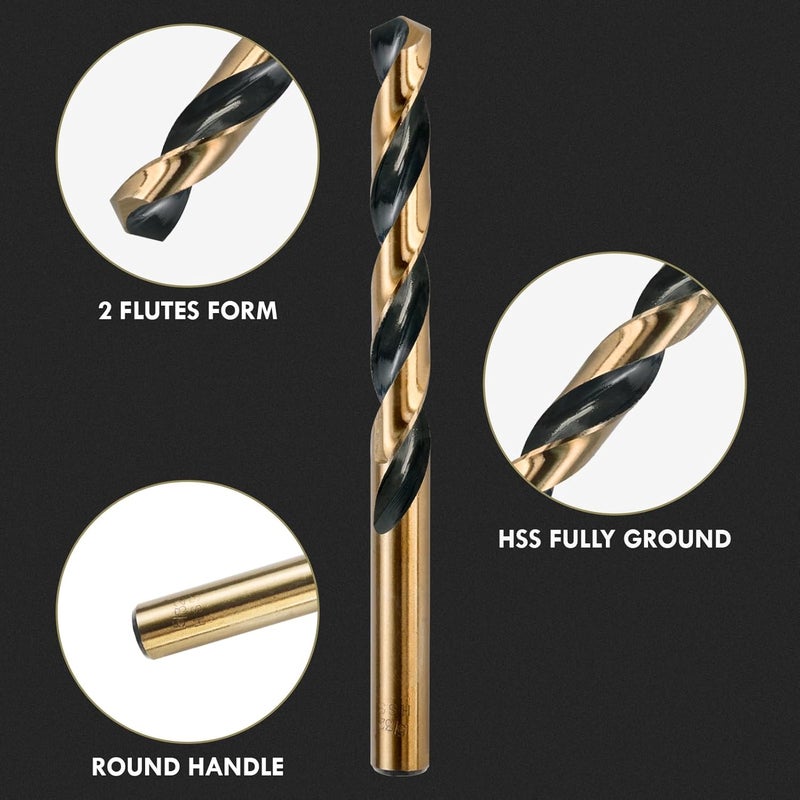 MACXCOIP Drill Bit Set, 29Pcs High Speed Steel Bits with Black and Gold Finish for Hardened Metals, Cast Iron and Wooden Plastics, with Metal Index Storage Box, 1/16"-1/2" - Image 2